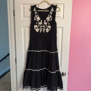 Lucky Brand embroidered boho tiered peasant maxi dress